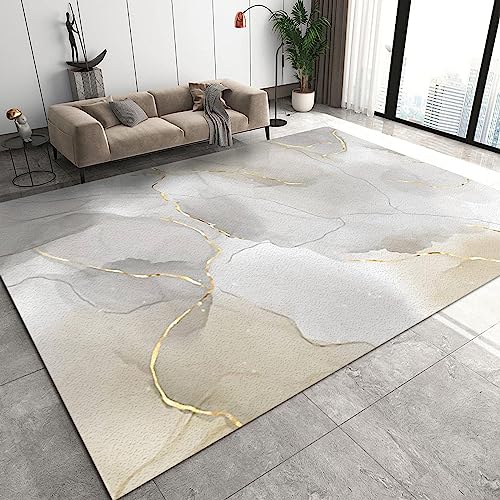 PAJEON Nordic Simple Fashion Beige Gold Line Marmorierung Teppiche, 70 x 140 cm Kurzflor Kinderteppich - für Terrasse Garten, Küche, Bad Oder von PAJEON