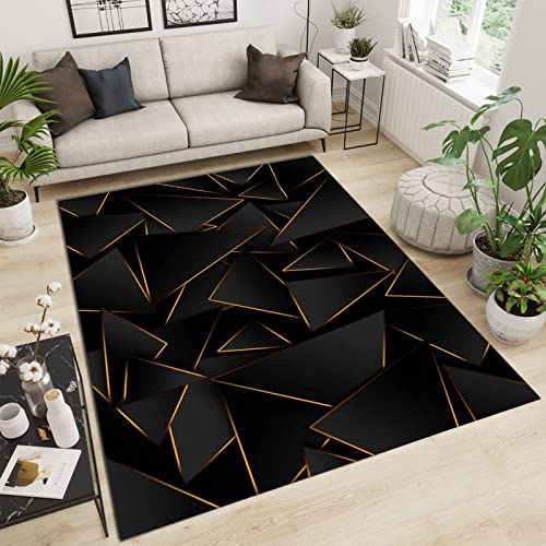 PAJEON Personalisiertes Dreieck In Schwarz Und Gold Indoor-Teppich, 170 x 240 cm Kurzflor Kinderteppich - für Terrasse Garten, Küche, Bad Oder von PAJEON