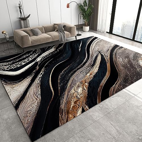 PAJEON Retro Abstrakter Minimalismus Aus Schwarzem Goldmarmor Teppiche, 120 x 170 cm Maschinengewebt Flachgewebter Teppich - für Wohnzimmer, Kinderzimmer, Schlafzimmer und die Küche PAJEON Retro Abstrakter Minimalismus Aus Schwarzem Goldmarmor Teppiche, 120 x 170 cm Maschinengewebt Flachgewebter Teppich - für Wohnzimmer, Kinderzimmer, Schlafzimmer und die Küche von PAJEON