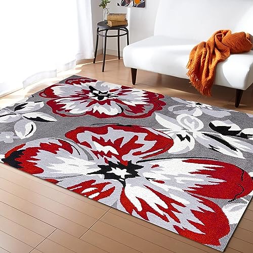 PAJEON Retro Aquarell Rote Und Graue Blume Teppiche Gegend, 80 x 150 cm Maschinengewebt Schlafzimmerteppich - für Schlafzimmer Wohnzimmer Esszimmer Balkon PAJEON Retro Aquarell Rote Und Graue Blume Teppiche Gegend, 80 x 150 cm Maschinengewebt Schlafzimmerteppich - für Schlafzimmer Wohnzimmer Esszimmer Balkon von PAJEON