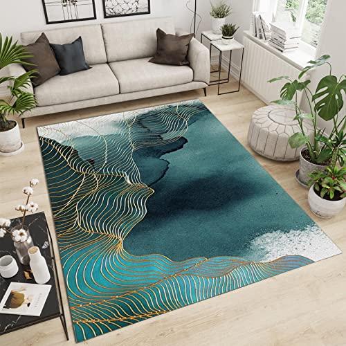 PAJEON Retro Einfache Elegante Grüne Goldene Kurve Teppiche Gegend, 80 x 150 cm Maschinengewebt Schlafzimmerteppich - für Schlafzimmer Wohnzimmer Esszimmer Balkon von PAJEON