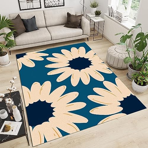 PAJEON Retro Minimalistische Beige Pflanzenblumen Teppiche, 70 x 140 cm Kurzflor Kinderteppich - für Terrasse Garten, Küche, Bad Oder von PAJEON