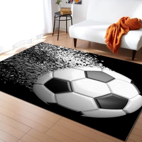 PAJEON Schwarz-weiße Fragmente Schockieren Fußball Teppiche Gegend, 180 x 270 cm Maschinengewebt Flachgewebter Teppich - für Wohnzimmer, Kinderzimmer, Schlafzimmer und die Küche von PAJEON