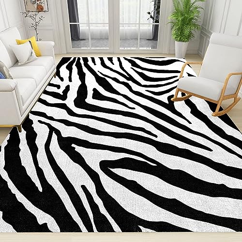 PAJEON Schwarz-weißes Zebra-Hautmuster Teppiche, 120 x 170 cm Maschinengewebt Flachgewebter Teppich - für Wohnzimmer, Kinderzimmer, Schlafzimmer und die Küche von PAJEON