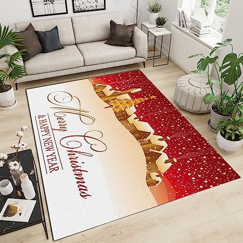 PAJEON Winter-Weihnachten Frohes Neues Jahr Teppiche Gegend, 80 x 150 cm Maschinengewebt Schlafzimmerteppich - für Schlafzimmer Wohnzimmer Esszimmer Balkon von PAJEON