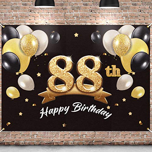 PAKBOOM Fotohintergrund mit Aufschrift "Happy 88th Birthday", Schwarz / Gold, für Jungen von PAKBOOM