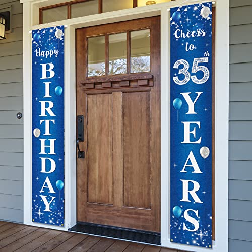 Türbanner "Happy 35th Birthday", Blau / silberfarben von PAKBOOM