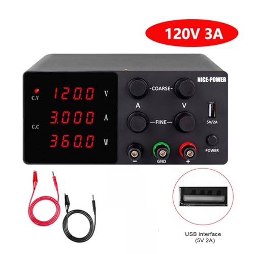 PAKLIF 4 Ziffern Switching. DC Laborstromversorgung Mini reguliert einstellbar schwarz USB Netzteile 6. 0V 30V 10A 5A Feinregulierung 0.001a.(SPS-W1203-Black) von PAKLIF