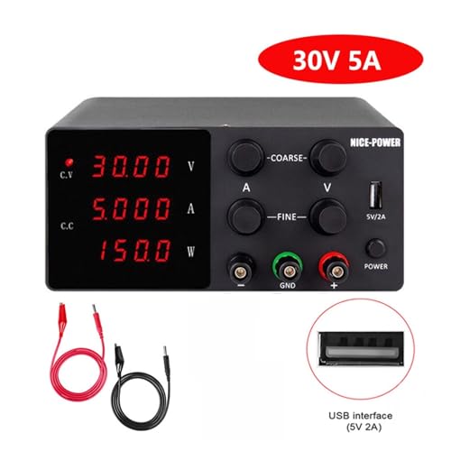 PAKLIF 4 Ziffern Switching. DC Laborstromversorgung Mini reguliert einstellbar schwarz USB Netzteile 6. 0V 30V 10A 5A Feinregulierung 0.001a.(SPS-W305-Black) von PAKLIF