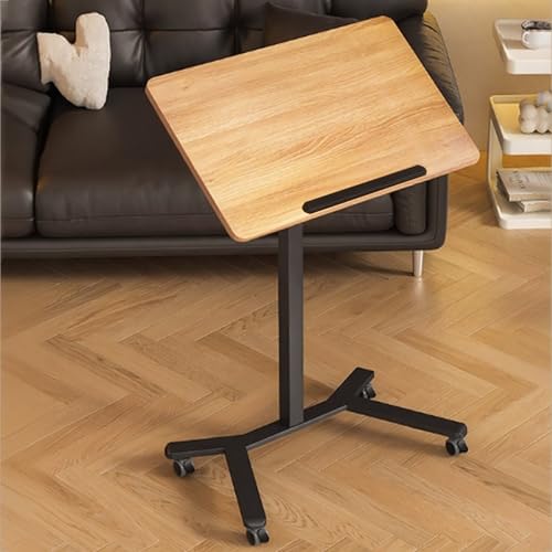 Adjustierbarer Beistelltisch mit Rollen, Vielseitig Platzsparend, Perfekte Ergonomie, Gestell aus Metall, für Home-Office, Arbeiten im Sitzen Stehen(Wood) von PAKMEZ
