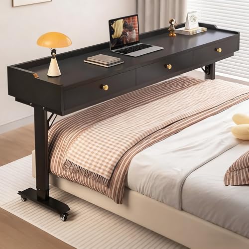 Adjustierbarer Beistelltisch mit Rollen, Vielseitig Platzsparend, Perfekte Ergonomie, Pflegetisch mit Schallwand Metallrahmen, für Home-Office, Arbeiten im Sitzen Stehen(Black,130 * 40cm/51 * 15in) von PAKMEZ