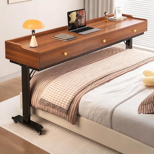 Adjustierbarer Beistelltisch mit Rollen, Vielseitig Platzsparend, Perfekte Ergonomie, Pflegetisch mit Schallwand Metallrahmen, für Home-Office, Arbeiten im Sitzen Stehen(Brown,150 * 40cm/59 * 15in) von PAKMEZ