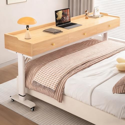 Adjustierbarer Beistelltisch mit Rollen, Vielseitig Platzsparend, Perfekte Ergonomie, Pflegetisch mit Schallwand Metallrahmen, für Home-Office, Arbeiten im Sitzen Stehen(Wood,150 * 40cm/59 * 15in) von PAKMEZ