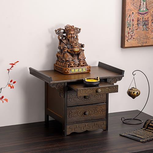 Altarschrank aus Bambus, Kleiner buddhistischer Schrein-Altartisch für den Haushalt mit Einziehbarer Zugplatte, Puja Tisch mit Schublade, FüR Gebete, Wahrsagung, Anbetung(Brown,50*33*38cm/19*12*14in) Altarschrank aus Bambus, Kleiner buddhistischer Schrein-Altartisch für den Haushalt mit Einziehbarer Zugplatte, Puja Tisch mit Schublade, FüR Gebete, Wahrsagung, Anbetung(Brown,50*33*38cm/19*12*14in) von PAKMEZ