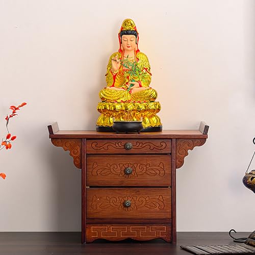 Altarschrank aus Bambus, Kleiner buddhistischer Schrein-Altartisch für den Haushalt mit Einziehbarer Zugplatte, Puja Tisch mit Schublade, FüR Gebete, Wahrsagung, Anbetung(Red,60*33*38cm/23*12*14in) von PAKMEZ