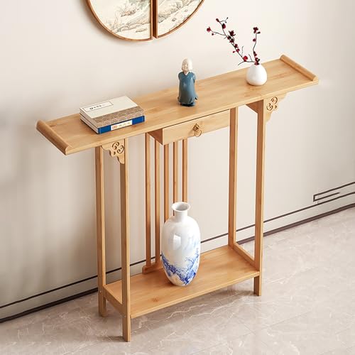 Altartisch aus Bambus, Puja Tisch mit Schublade, Altarständer für den Tag der Toten, Entspannender Buddhistischer Teetisch für Gebete, Wahrsagerei, Anbetung(Wood,80 * 20 * 80cm/31 * 7 * 31in) von PAKMEZ