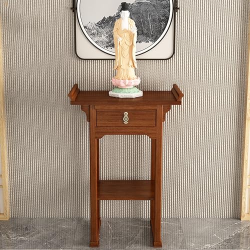 Altartisch aus Holz Schrein Altar, Puja Tisch mit Schublade, für den Haushalt mit einziehbarer Zugplatte, Chinesischer Stil Altar Table Für Gebete Weissagung Anbetung(Brown,68*48cm/26*18in) von PAKMEZ