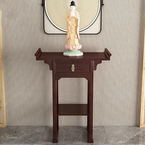 Altartisch aus Holz Schrein Altar, Puja Tisch mit Schublade, für den Haushalt mit einziehbarer Zugplatte, Chinesischer Stil Altar Table Für Gebete Weissagung Anbetung(Dark brown,88*48cm/34*18in) von PAKMEZ