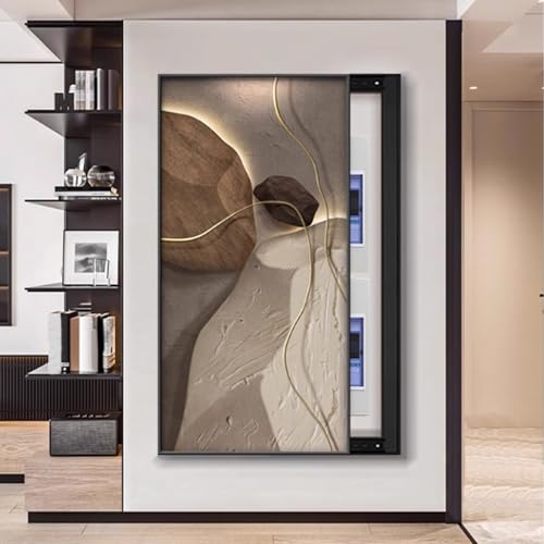 Aluminiumrahmen Zählerkasten mit Dekorativem Gemälde Verstecken, Anschlusskasten Dauerhafte Wandabdeckung, Einfach zu Installierende, Für Büro Esszimmer(Black 1,60 * 120cm/23 * 47in) von PAKMEZ