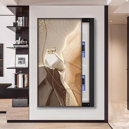 Aluminiumrahmen Zählerkasten mit Dekorativem Gemälde Verstecken, Anschlusskasten Dauerhafte Wandabdeckung, Einfach zu Installierende, Für Büro Esszimmer(Black 2,55 * 110cm/21 * 43in) von PAKMEZ