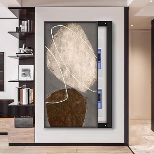 Aluminiumrahmen Zählerkasten mit Dekorativem Gemälde Verstecken, Anschlusskasten Dauerhafte Wandabdeckung, Einfach zu Installierende, Für Büro Esszimmer(Black 4,50 * 80cm/19 * 31in) von PAKMEZ