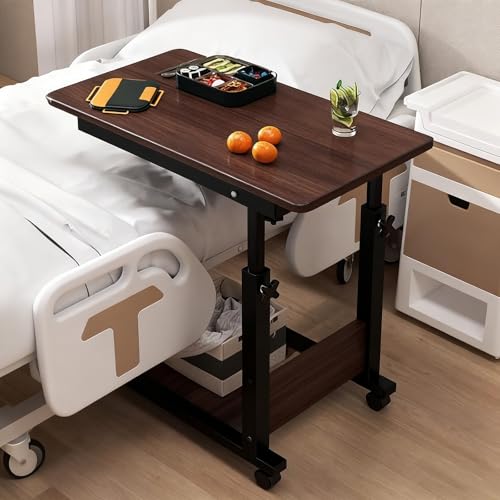 Beistelltisch C Form Höhenverstellbar Mit Rollen, Pflegetisch mit Schallwand Metallrahmen, Perfekte Ergonomie für Home-Office, Arbeiten im Sitzen Stehen(Brown) von PAKMEZ