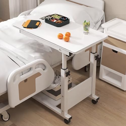 Beistelltisch C Form Höhenverstellbar Mit Rollen, Pflegetisch mit Schallwand Metallrahmen, Perfekte Ergonomie für Home-Office, Arbeiten im Sitzen Stehen(White) von PAKMEZ