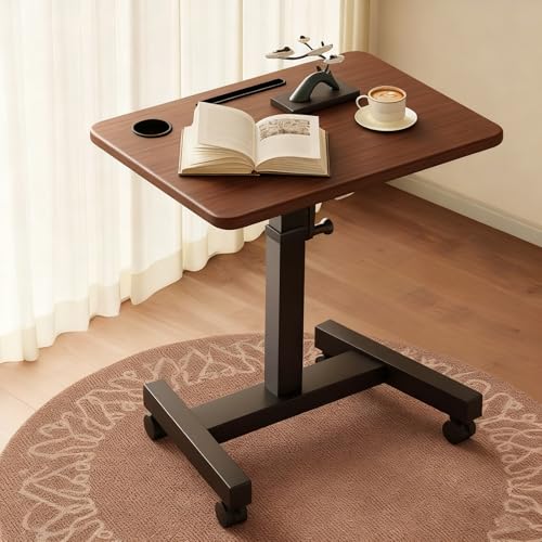 Beistelltisch C Form Höhenverstellbar mit Rollen, Gestell aus Metall, Perfekte Ergonomie, Vielseitig Platzsparend, für Home-Office, Arbeiten im Sitzen Stehen(Brown) von PAKMEZ