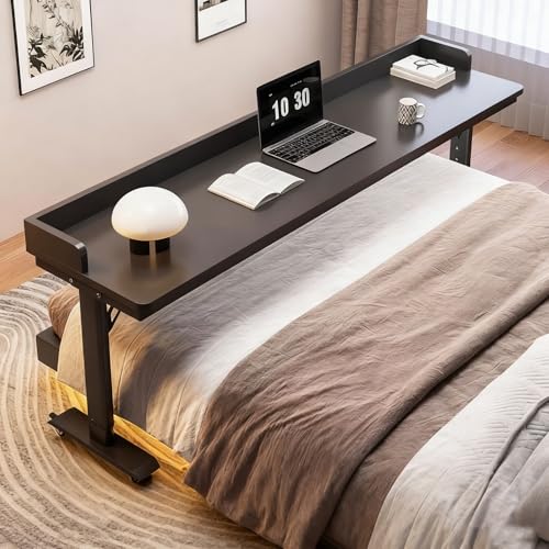 Beistelltisch C Form Höhenverstellbar mit Rollen, Gestell aus Metall, Vielseitig Platzsparend, Perfekte Ergonomie, Sofatisch für Wohnzimmer Schlafzimmer(Black,100 * 40cm/39 * 15in) von PAKMEZ