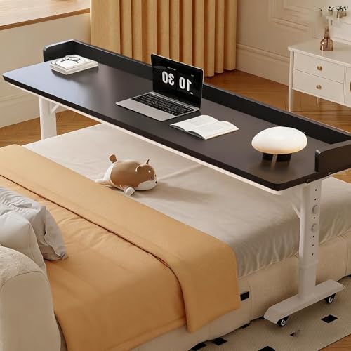 Beistelltisch C Form Höhenverstellbar mit Rollen, Gestell aus Metall, für Sofa, Bett oder Büro, Kleiner Schreibtisch, Perfekte Ergonomie für Dein Büro(Black,130 * 40cm/51 * 15in) von PAKMEZ