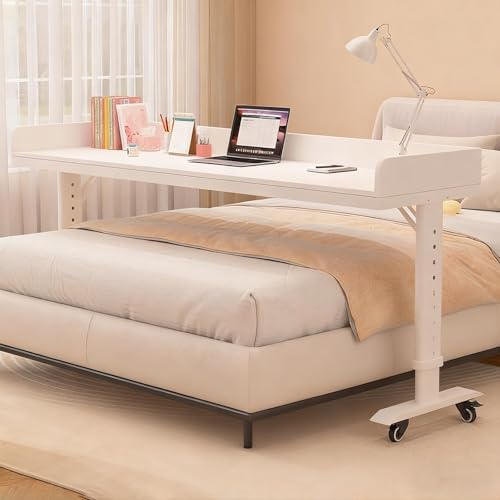 Beistelltisch C Form Höhenverstellbar mit Rollen, Gestell aus Metall, für Sofa, Bett oder Büro, Kleiner Schreibtisch, Perfekte Ergonomie für Dein Büro(White,120 * 40cm/47 * 15in) von PAKMEZ