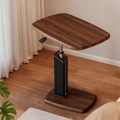 Beistelltisch C Form Höhenverstellbar mit Rollen, Gestell aus Metall, mit Luftdruckstange, Perfekte Ergonomie, für Home-Office, Arbeiten im Sitzen Stehen(Brown) von PAKMEZ