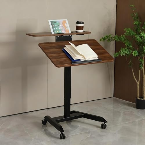 Beistelltisch C Form Höhenverstellbar mit Rollen, Perfekte Ergonomie für Dein Büro, Gestell aus Metall, für Home-Office, Arbeiten im Sitzen Stehen(Brown) von PAKMEZ