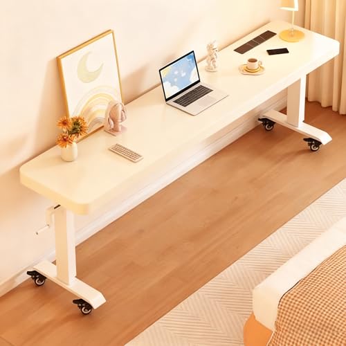 Computertisch Höhenverstellbar mit Rollen, Gestell aus Metall, Vielseitig Platzsparend, Perfekte Ergonomie, Tragbarer Betttisch für Büro Arbeitszimmer Zuhause(White,80 * 40cm/31 * 15in) von PAKMEZ