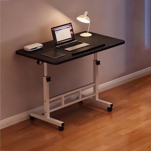 Computertisch Höhenverstellbar mit Rollen, Mobiler Betttisch mit Luftdruckstange, Perfekte Ergonomie, für Home-Office, Arbeiten im Sitzen Stehen(Black,60 * 40cm/23 * 15in) von PAKMEZ