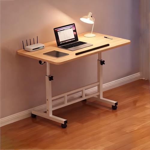 Computertisch Höhenverstellbar mit Rollen, Mobiler Betttisch mit Luftdruckstange, Perfekte Ergonomie, für Home-Office, Arbeiten im Sitzen Stehen(Wood,80 * 40cm/31 * 15in) von PAKMEZ