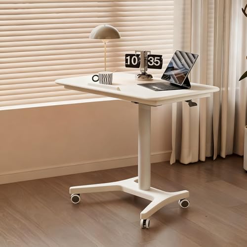 Computertisch Höhenverstellbar mit Rollen, mit Luftdruckstange, Gestell aus Metall, Perfekte Ergonomie, für Home-Office, Arbeiten im Sitzen Stehen(White,70 * 50cm/27 * 19in) von PAKMEZ