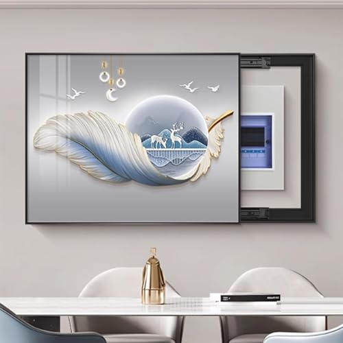 Elektrische Box Abdeckung Dekorative, Innenbereich Lackierung Versteckter Schalttafeln, Flip Cover Design, Für Büro Esszimmer Heimdekoration(Black 11,70 * 50cm/27 * 19in) von PAKMEZ