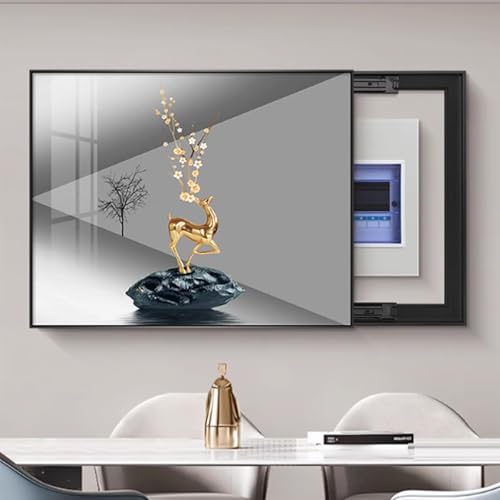 Elektrische Box Abdeckung Dekorative, Innenbereich Lackierung Versteckter Schalttafeln, Flip Cover Design, Für Büro Esszimmer Heimdekoration(Black 14,60 * 50cm/23 * 19in) von PAKMEZ