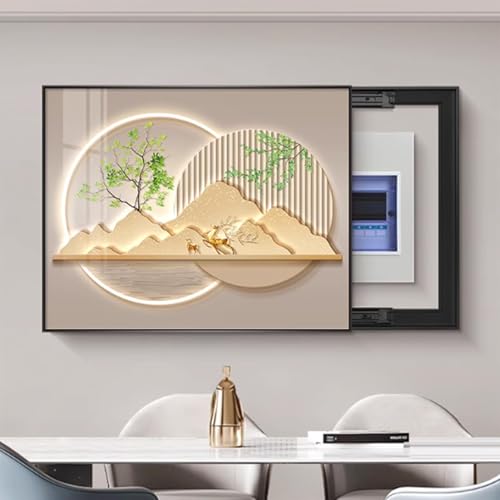 Elektrische Box Abdeckung Dekorative, Innenbereich Lackierung Versteckter Schalttafeln, Flip Cover Design, Für Büro Esszimmer Heimdekoration(Black 5,50 * 40cm/19 * 15in) von PAKMEZ