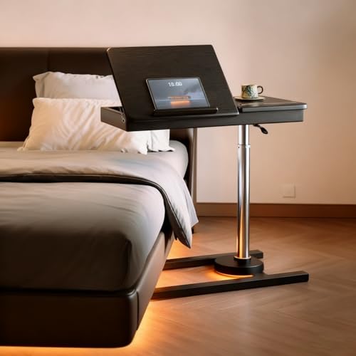 Höhenverstellbarer Beistelltisch mit 4 Rollen, Gestell aus Metall, Vielseitig Platzsparend, Perfekte Ergonomie, für Home-Office, Arbeiten im Sitzen Stehen(Black) von PAKMEZ