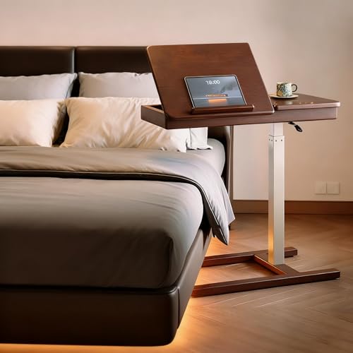 Höhenverstellbarer Beistelltisch mit 4 Rollen, Gestell aus Metall, Vielseitig Platzsparend, Perfekte Ergonomie, für Home-Office, Arbeiten im Sitzen Stehen(Dark Brown) von PAKMEZ
