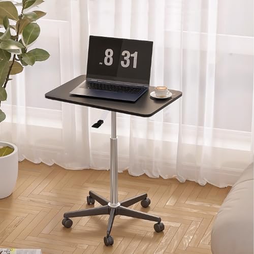 Höhenverstellbarer Beistelltisch mit 4 Rollen, Gestell aus Metall, Vielseitig Platzsparend, Perfekte Ergonomie, für Sofa, Bett oder Büro, Kleiner Schreibtisch(Black) von PAKMEZ