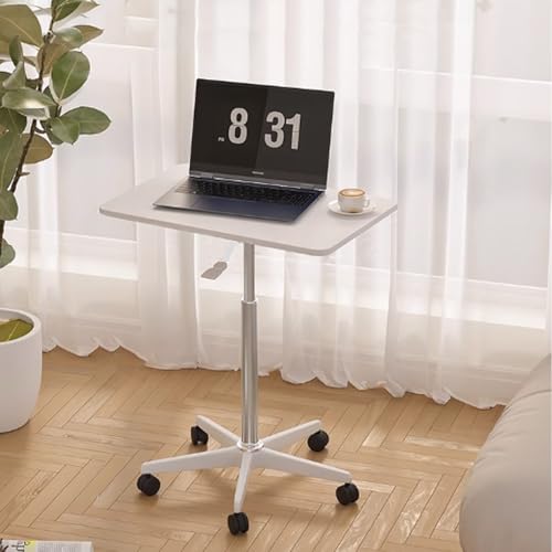 Höhenverstellbarer Beistelltisch mit 4 Rollen, Gestell aus Metall, Vielseitig Platzsparend, Perfekte Ergonomie, für Sofa, Bett oder Büro, Kleiner Schreibtisch(White) von PAKMEZ