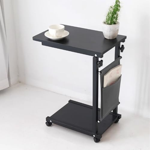 Höhenverstellbarer Beistelltisch mit 4 Rollen, Pflegetisch mit Metallrahmen, Perfekte Ergonomie, für Home-Office, Arbeiten im Sitzen Stehen, Sofa(Black) von PAKMEZ