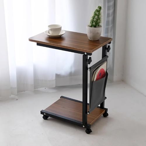 Höhenverstellbarer Beistelltisch mit 4 Rollen, Pflegetisch mit Metallrahmen, Perfekte Ergonomie, für Home-Office, Arbeiten im Sitzen Stehen, Sofa(Brown) von PAKMEZ