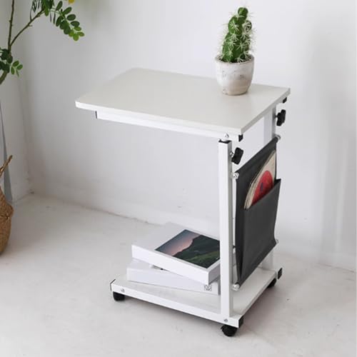 Höhenverstellbarer Beistelltisch mit 4 Rollen, Pflegetisch mit Metallrahmen, Perfekte Ergonomie, für Home-Office, Arbeiten im Sitzen Stehen, Sofa(White) von PAKMEZ