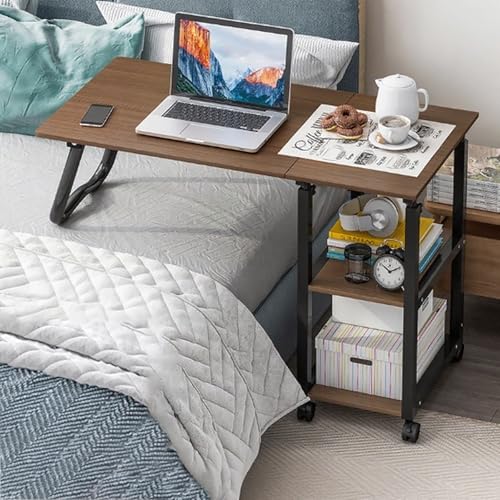 Höhenverstellbarer Beistelltisch mit 4 Rollen, Pflegetisch mit Schallwand Metallrahmen, für Home-Office, Arbeiten im Sitzen Stehen, Perfekte Ergonomie(Brown) von PAKMEZ