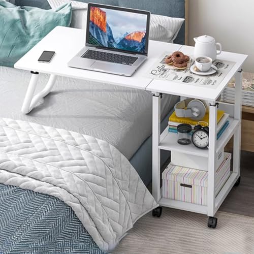 Höhenverstellbarer Beistelltisch mit 4 Rollen, Pflegetisch mit Schallwand Metallrahmen, für Home-Office, Arbeiten im Sitzen Stehen, Perfekte Ergonomie(White) von PAKMEZ