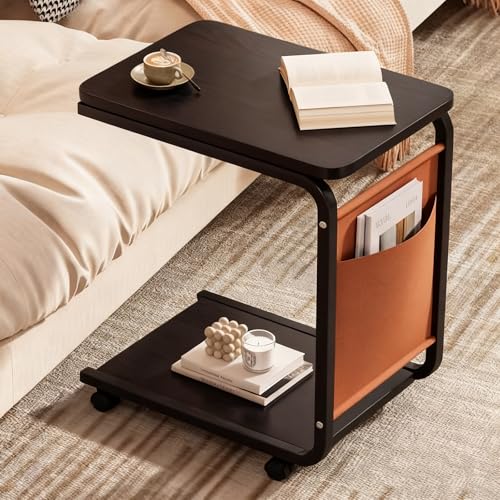 Laptop-Tisch mit Rollen, Perfekte Ergonomie, Pflegebett Beistelltisch, Vielseitig Platzsparend, Gestell aus Metall, für Sofa, Bett oder Büro, Kleiner Schreibtisch(Black,40 * 28 * 63cm/15 * 11 * 24in) von PAKMEZ